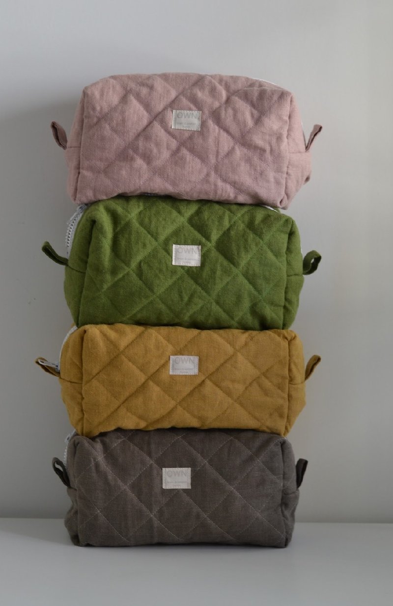 Makeup bag, cosmetic bag, travel bag, toiletries bag, レザー - 化妝包/收納袋 - 亞麻 