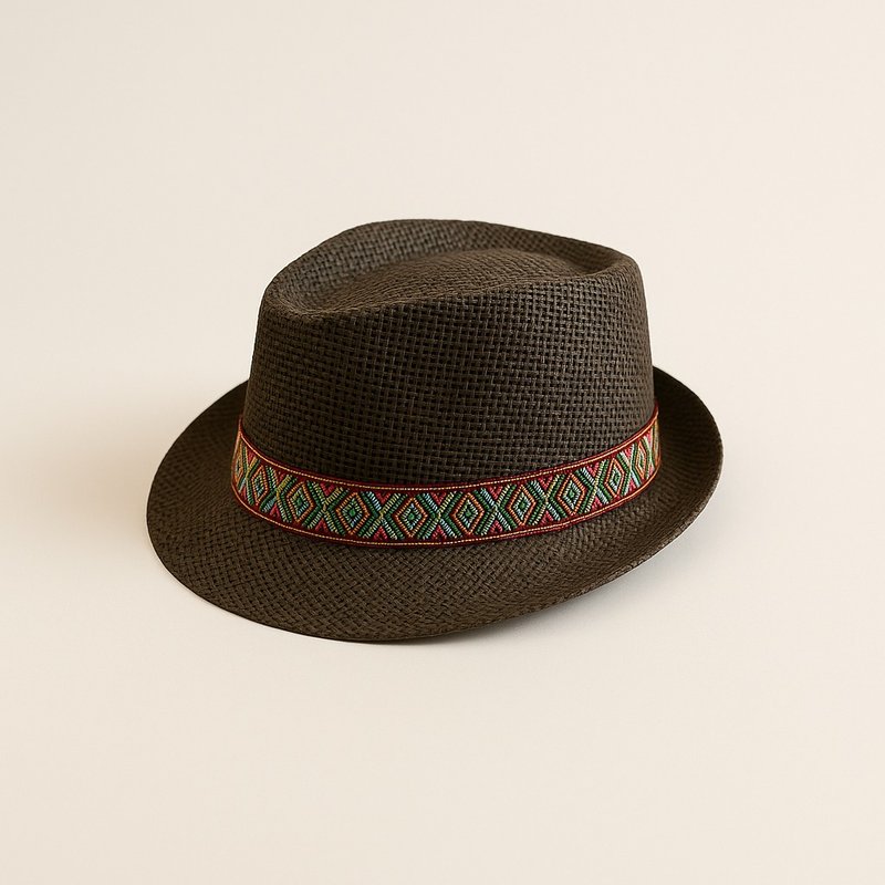 亞麻紳士帽 | 排灣族菱形織帶 × 天然亞麻 - 帽子 - 棉．麻 