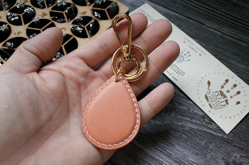 Shaped Easy Card Chip Charm - Water Drop Shaped - Champagne Pink - Keychains - Genuine Leather Pink