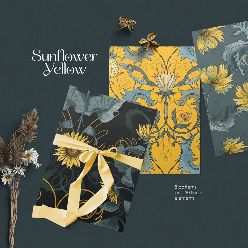 Sunflower Yellow. Botanical pattern collection, floral clipart - 電子似顏繪/繪畫/插畫 - 其他材質 