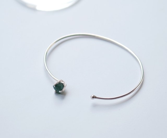 Triangular Green Crystal Bangle Silver 925 - 設計館cloud-jewelry