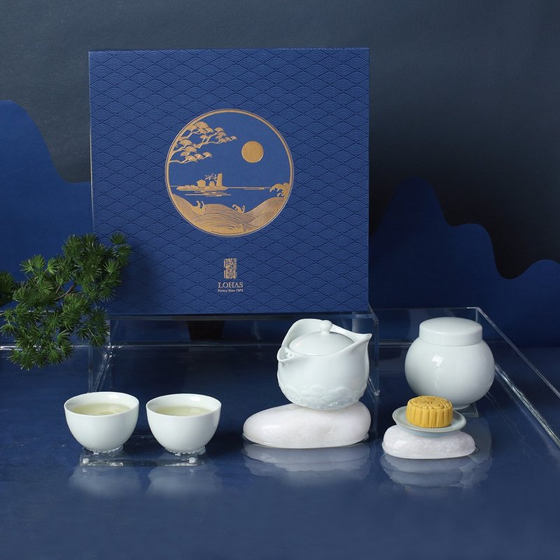 [2024 Mid-Autumn Festival Gift Box] Bright Moon on the Sea-Yingqing one pot and two cups with tea can and Taiwanese tea - Teapots & Teacups - Pottery 