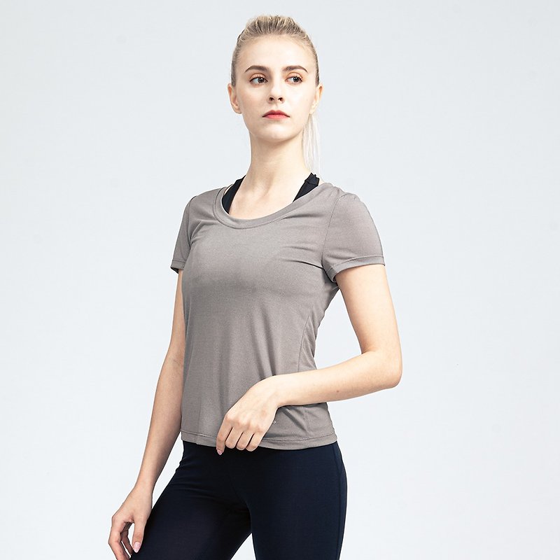 日本銅氨絲 瞬涼快乾 CUE158 圓領短袖 女款 修身版型 星空灰 - T 恤 - 其他材質 灰色