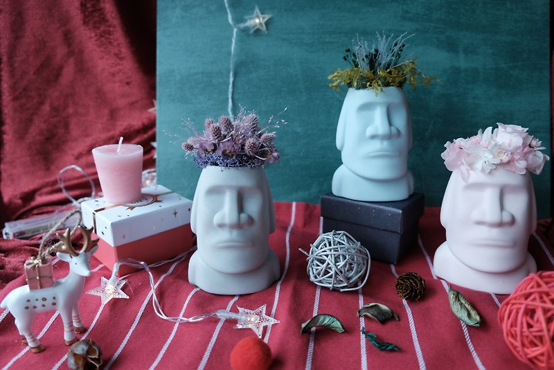 [Moai Christmas Giant] Moai Gray Blue Pink / No Withering / Eternal Flower / Dry Flower / Potted Plant - Dried Flowers & Bouquets - Plants & Flowers Gray