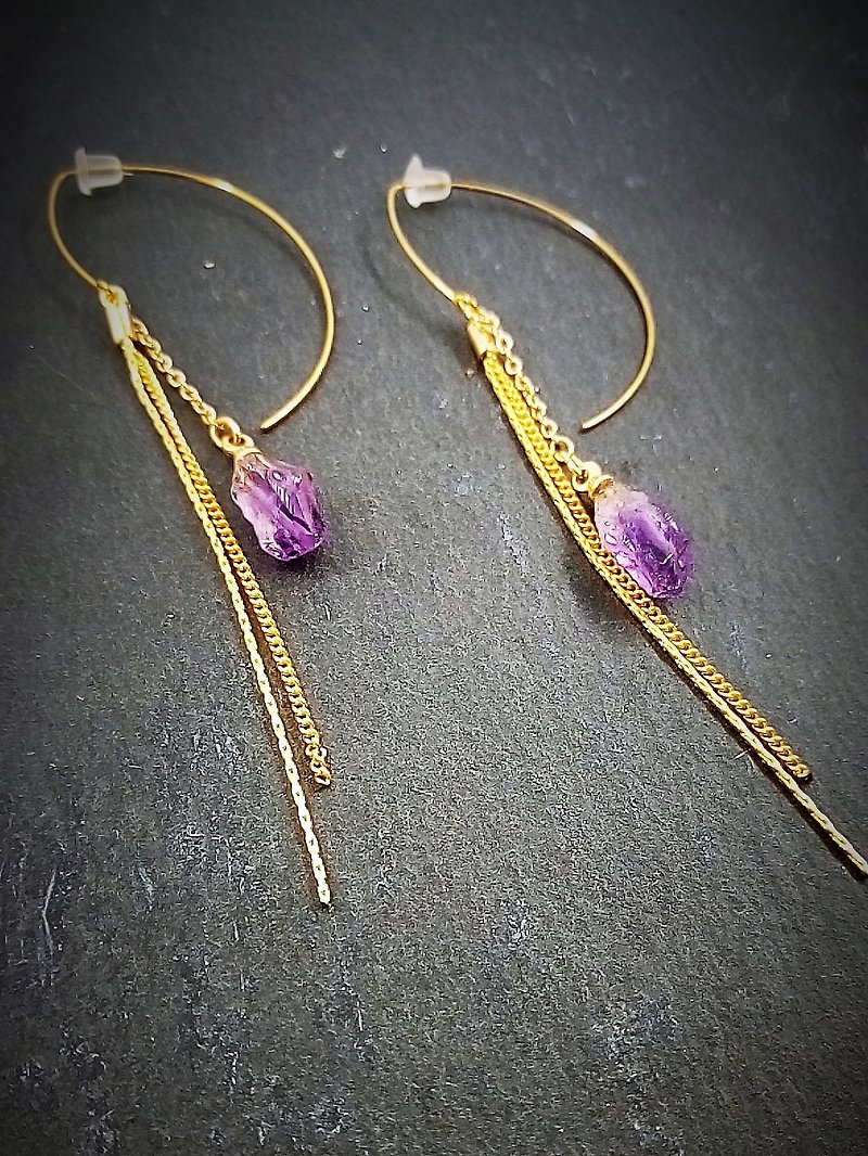 freeshipping Amethyst Chain earrings - Earrings & Clip-ons - Other Metals Gold