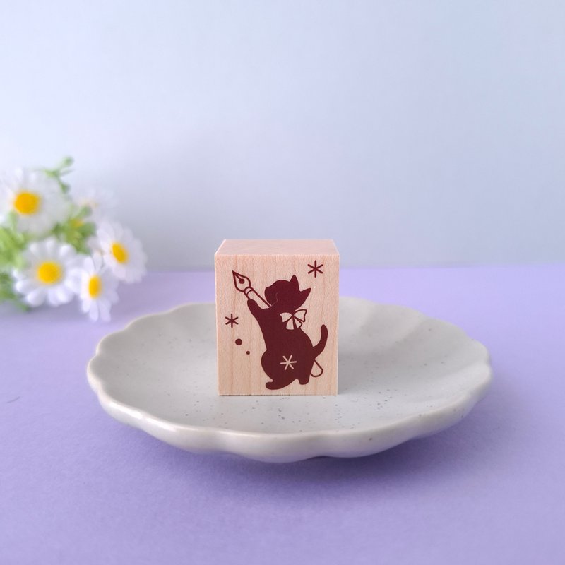 拿著筆的緞帶小貓橡皮印章，貓 - 印章/印台 - 橡膠 透明