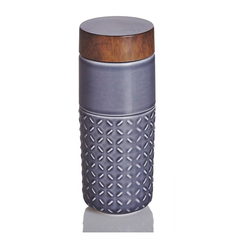 ONE O ONE Portable Cup_Fantasy Starry Sky/Large/Double Layer/Grey Blue/Imitation Wood Grain Cover - กระติกน้ำ - เครื่องลายคราม 