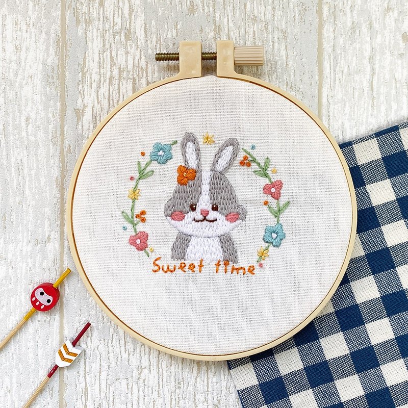 Cute Animal Embroidery - Blossoming Heart Bunny - Knitting, Embroidery, Felted Wool & Sewing - Cotton & Hemp 