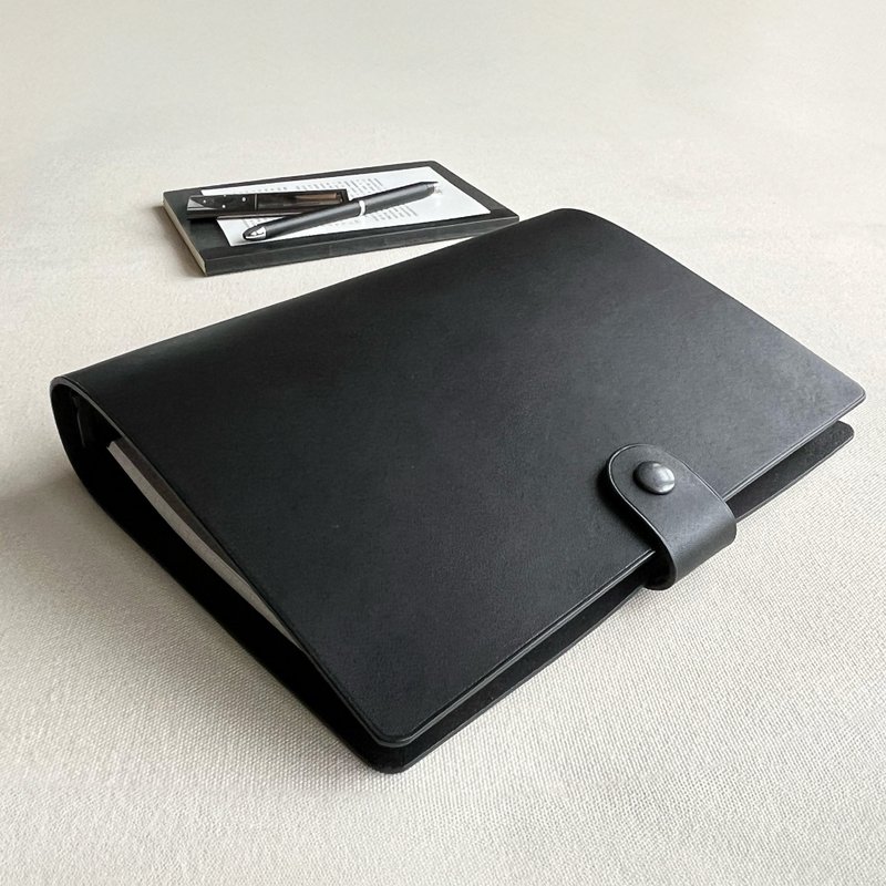 Kyoto A5 six-hole loose-leaf leather book cover - graphite black - Notebooks & Journals - Genuine Leather Black