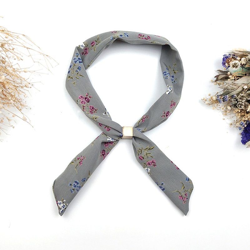 Handmade small scarf without aluminum line headband plants autumn and winter cotton velvet temperament wild [foggy garden] dark gray [A-247] Limited Edition cloth - ผ้าพันคอ - ผ้าฝ้าย/ผ้าลินิน สีเทา
