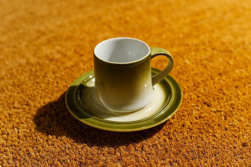 Made in Switzerland—Sea Pine Glossy Glaze Gradient Coffee Cup Set—Antique Old Props - แก้วมัค/แก้วกาแฟ - วัสดุอื่นๆ สีเขียว