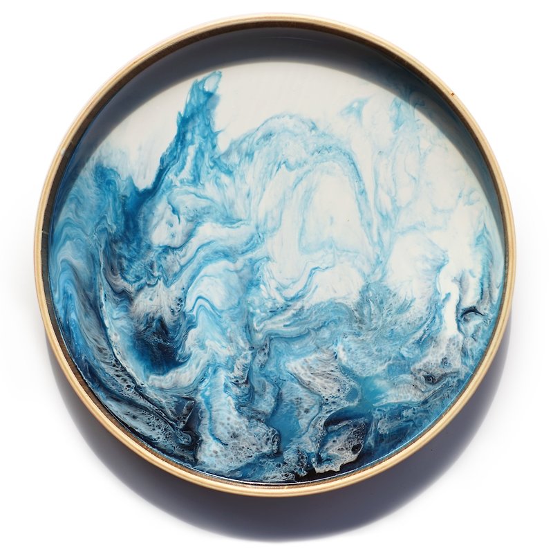 【Blue・Planet・wooden tray】37.5cm - จานเล็ก - ไม้ สีน้ำเงิน
