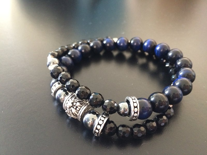 Silver Dragon set off transfer beads bracelet double circle ore - สร้อยข้อมือ - วัสดุอื่นๆ สีดำ