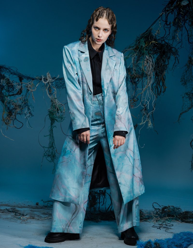 長版西裝外套/環保材質/海洋印花/23AW-INF - 女大衣/外套 - 聚酯纖維 多色
