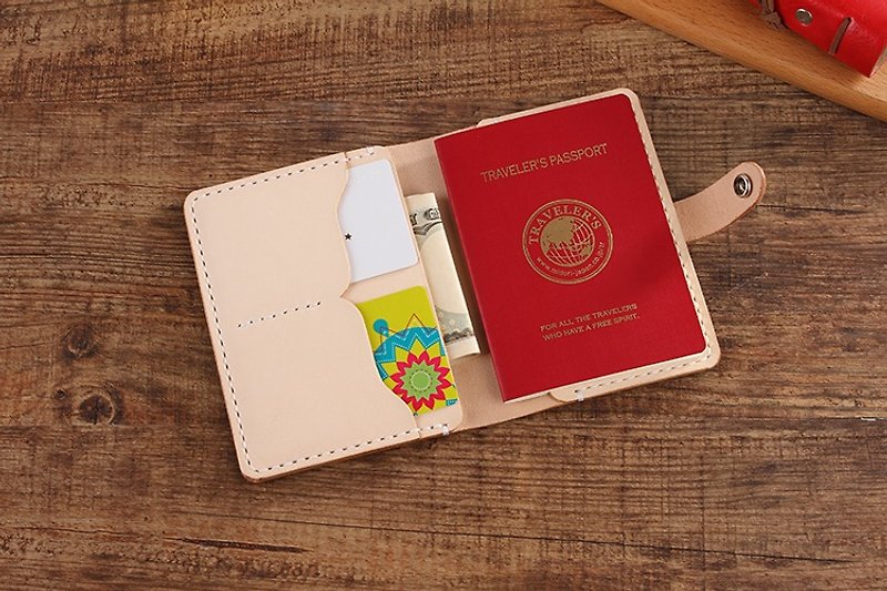 【タンジェントパイ】和風ハンドメイドポータブルショート牛革パスポートウォレット011原色 - 財布 - 革 