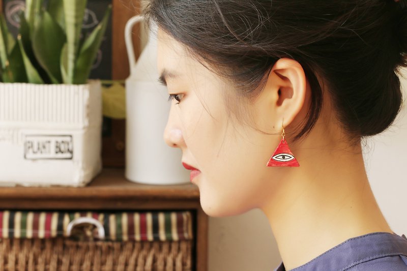 Red Eye ceramics pure Silver ear clip earrings - ต่างหู - ดินเผา สีแดง