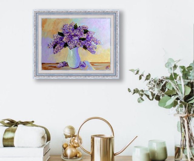 ライラックの油絵 油絵 油彩 油彩画 絵 絵画 【ライラック】A4 絵画 HR 通販 16070695