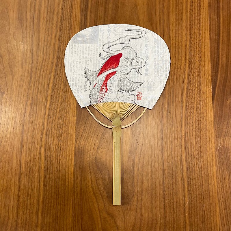 Japanese Round Fan (Uchiwa) with Original design and fully handmade or printing - พัด - กระดาษ ขาว