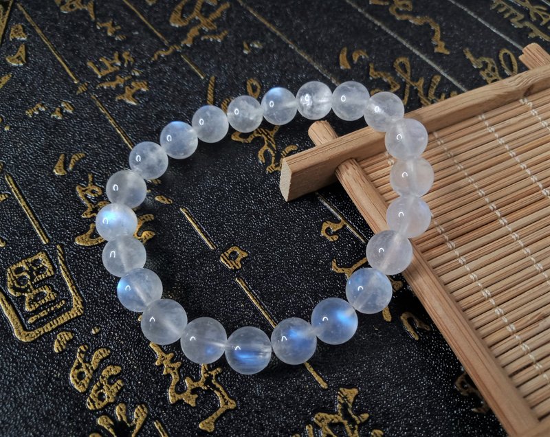 佚名山河。手鍊。藍月光石手串。8mm圓珠手珠 - 手鍊/手環 - 半寶石 白色
