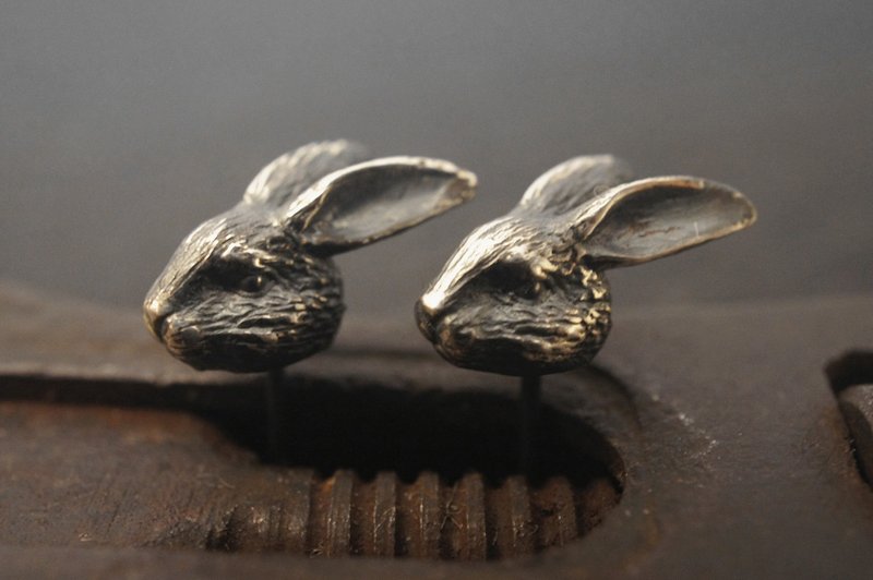 925 纯銀兔仔耳環(蝕黑) - 手作(MW E1030) - 耳環/耳夾/耳骨夾 - 純銀 黑色