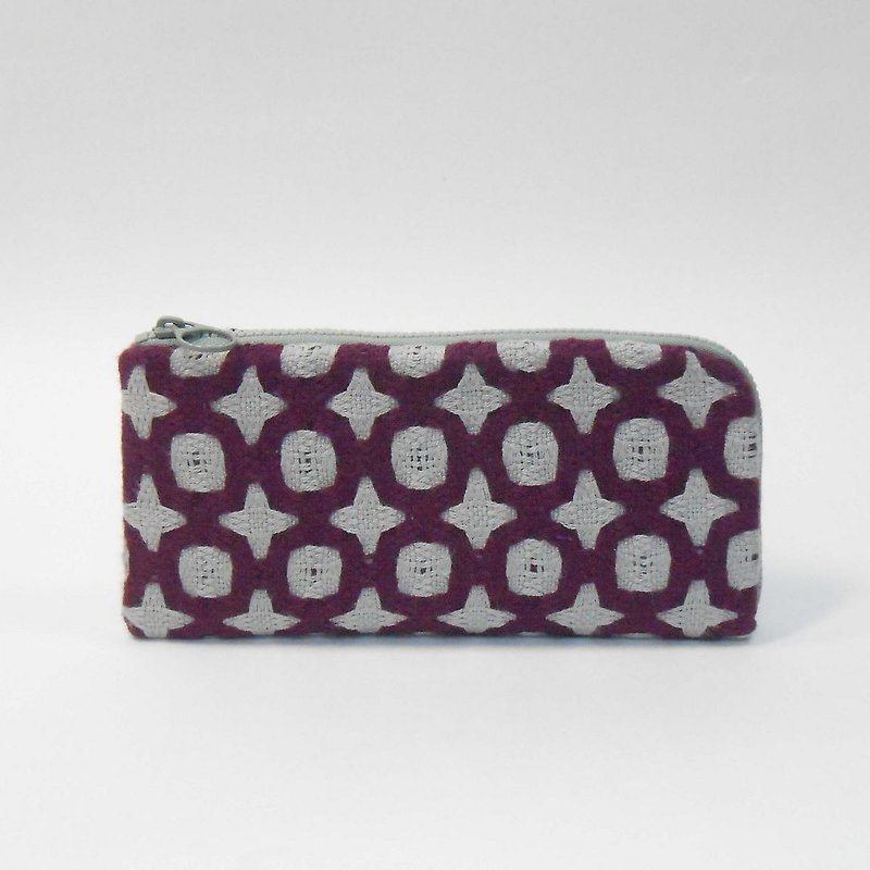 Handwoven fabric L-shaped simple long clip 04 - กระเป๋าสตางค์ - ผ้าฝ้าย/ผ้าลินิน สีม่วง