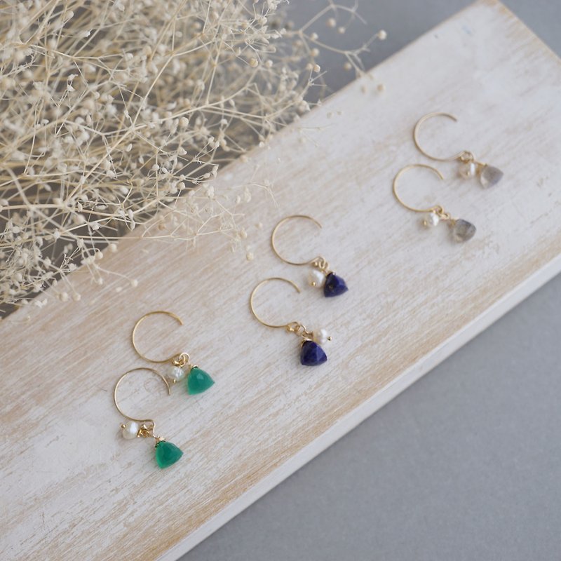 【14 KGF】 Stone with Pearl Hook Earrings - Earrings & Clip-ons - Other Metals Multicolor
