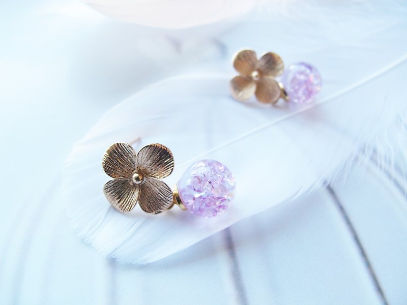  Rosy Garden Hydrangea crystal and water inside glass ball earrings - Earrings & Clip-ons - Glass Blue