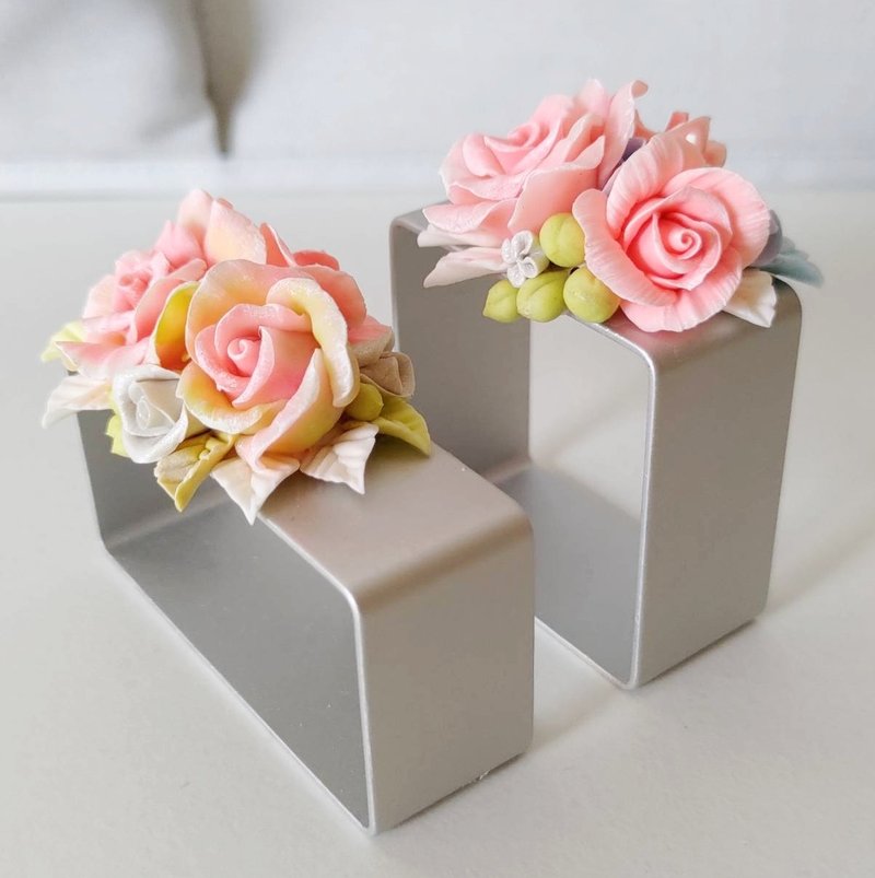 黏土手作 ATO45 銀色框迷你玫瑰兩件組擺飾 - 擺飾/家飾品 - 其他材質 