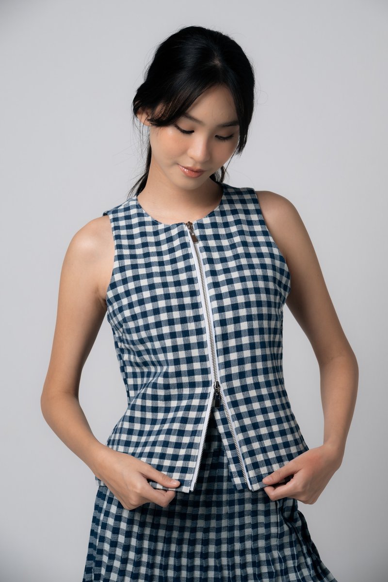 Palit Neptune top (Gingham) - 背心/無袖上衣 - 棉．麻 