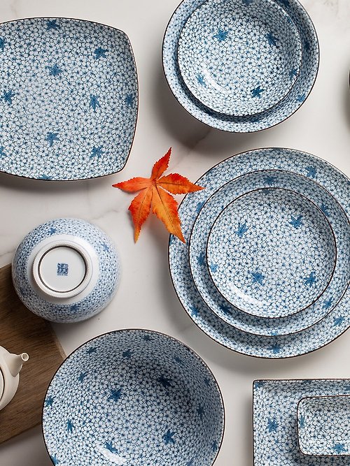 謝氏家瓷 高端日式楓與櫻餐具套裝 陶瓷釉下彩復古湯碗西餐盤飯碗麵碗
