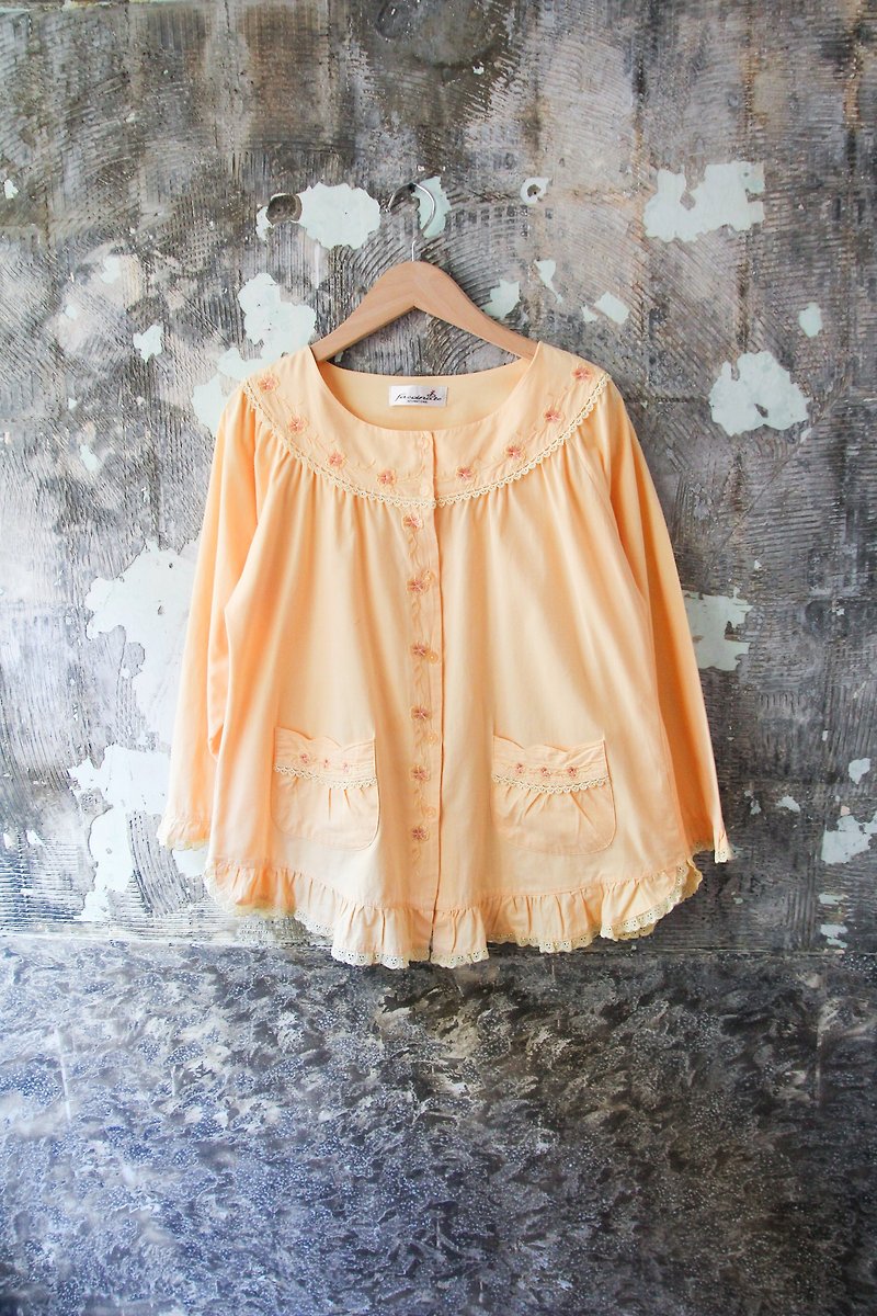 袅袅 department store -Vintage goose yellow lace piping pajamas blouse retro - One Piece Dresses - Cotton & Hemp 