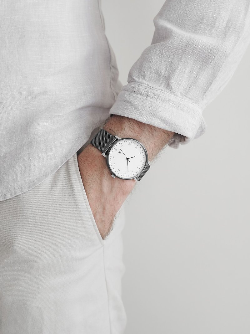不鏽鋼 男錶/中性錶 灰色 - 灰 X 銀色 MG001 手錶 | 客製刻字