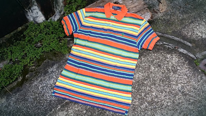 AMIN'S SHINY WORLD Featured American Rainbow Stripe National Wind POLO Shirt - Men's T-Shirts & Tops - Cotton & Hemp Multicolor