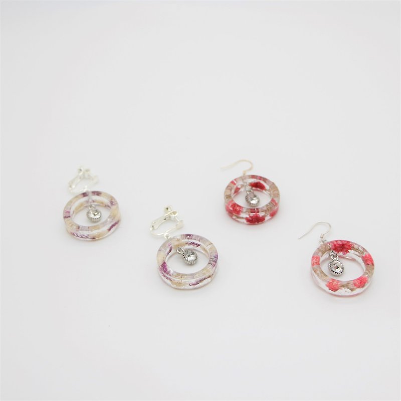 乾燥花飾品|日本樹脂|925銀耳飾_花圈圈 - 耳環/耳夾 - 其他材質 多色