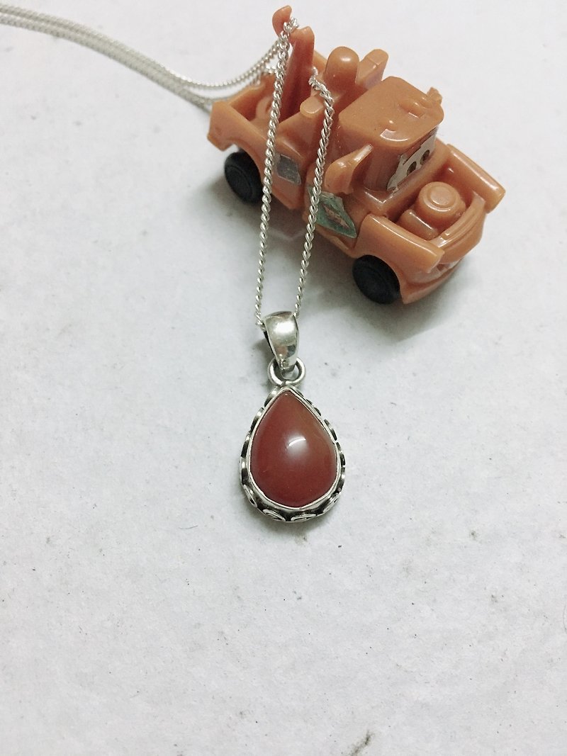 Red Onyx Pendant Handmade in Nepal Classic design 92.5% Silver - Necklaces - Sterling Silver 