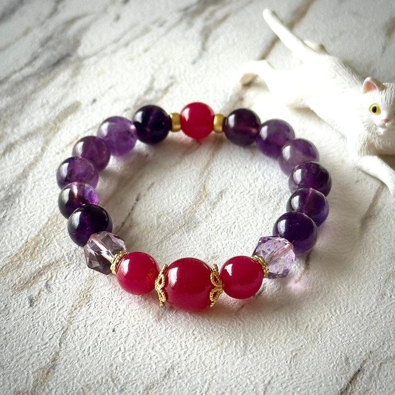 Burnt Ruby | Fantasy Amethyst | Brazilian Faceted Amethyst - สร้อยข้อมือ - เครื่องเพชรพลอย สีใส