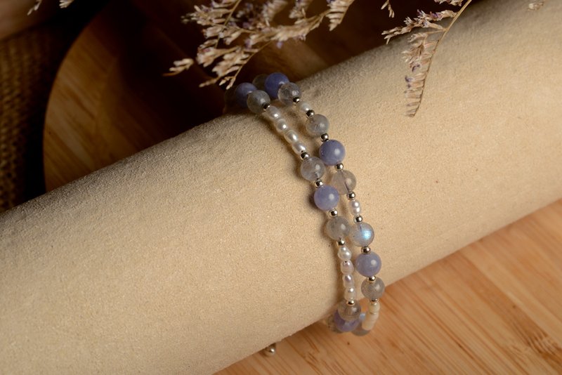 【神山晶礦】丹泉珍珠拉長手鍊/丹泉/拉長/珍珠 - 手鍊/手環 - 水晶 藍色
