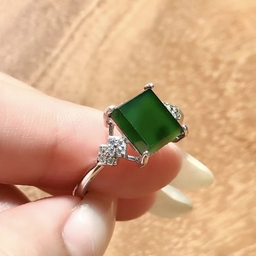 瓔珞珠寶盒 E.L.Jewelry Box 冰種老坑綠翡翠無事牌戒指 925純銀 | 天然A貨翡翠 | 送禮
