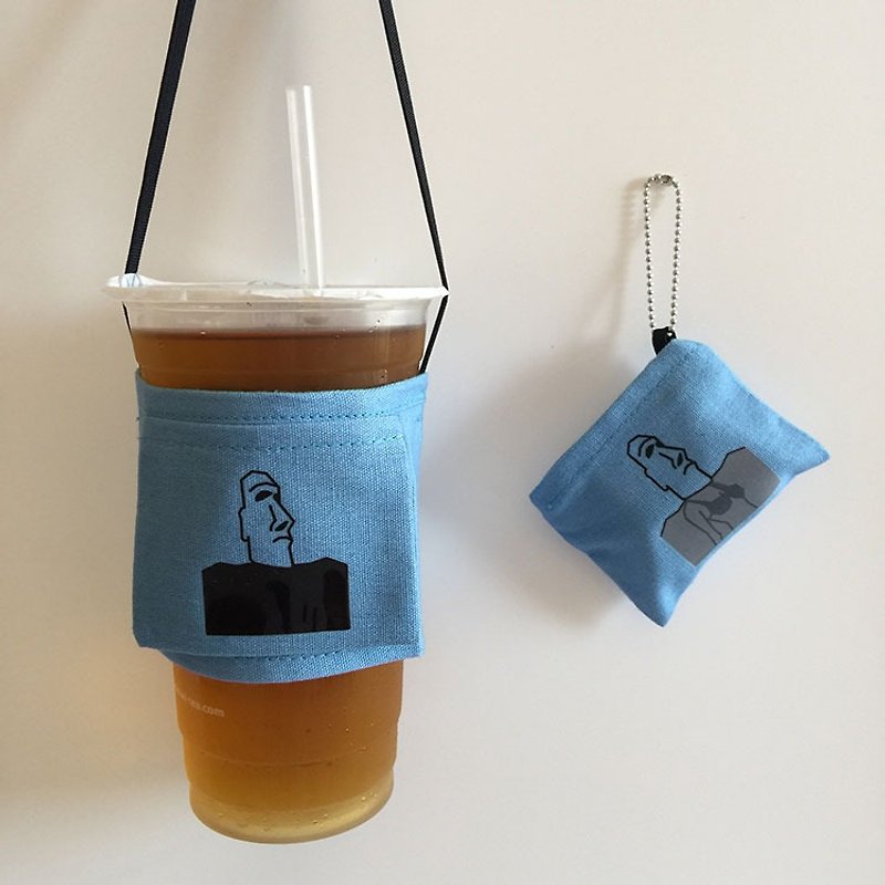 YCCT 環保飲料提袋 - 活力藍小魔女 (專利收納 / 可隨身攜帶 / 感溫變化) - 飲料提袋/杯袋/杯套 - 棉．麻 藍色
