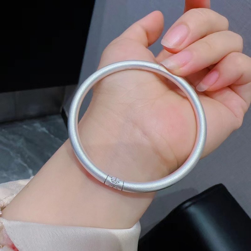 萬足銀古法閉口喜字手鐲 招財轉運足銀手鐲 情人節禮物 女生禮物 - 手鍊/手環 - 純銀 