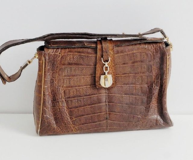 French Vintage Brown Crocodile Leather Bag - Shop At Granny's