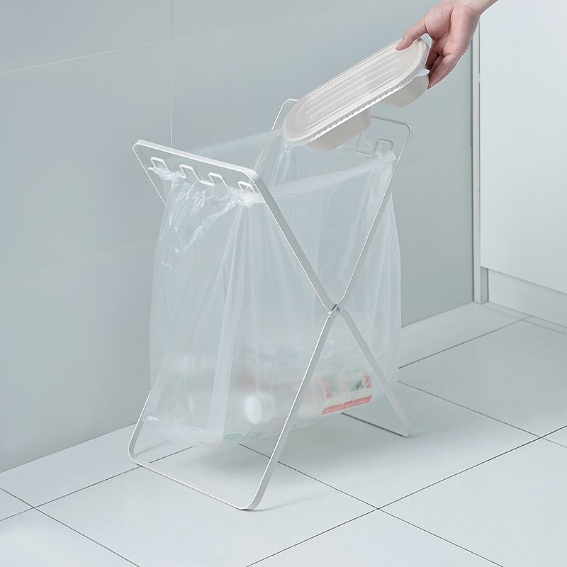 Japan Frost Mountain Standing Foldable Multi-Class Garbage Bag Metal Hanger-White - Trash Cans - Other Metals White