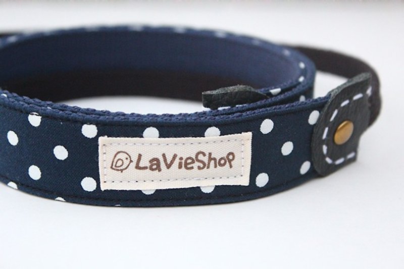 【LaVieShop*Handmade】Deep Blue X White Dot (Deep blue)．25mm Handmade Camera strap．GF/NEX/DLSR/M43．Customizable - Cameras - Cotton & Hemp Blue
