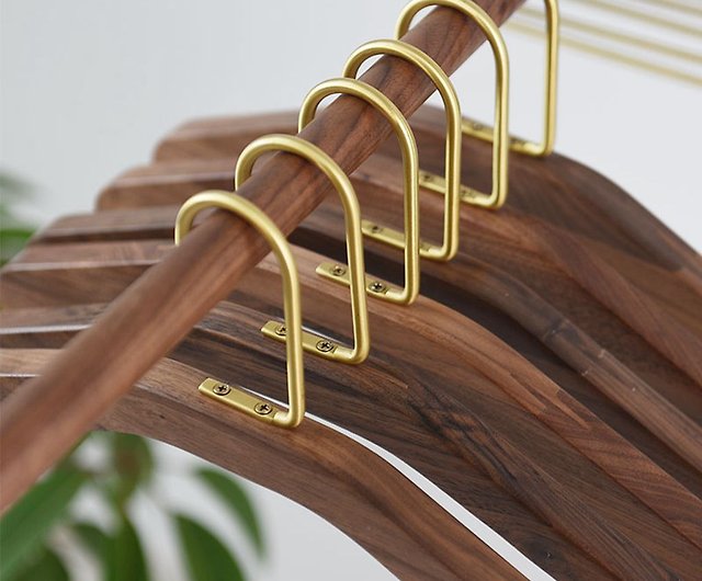 Walnut Brown Wooden Coat Hangers with Brass Hooks