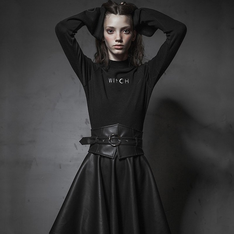 Punk High Waist Round Leather Skirt/Girdle-Girdle - Belts - Other Materials Black