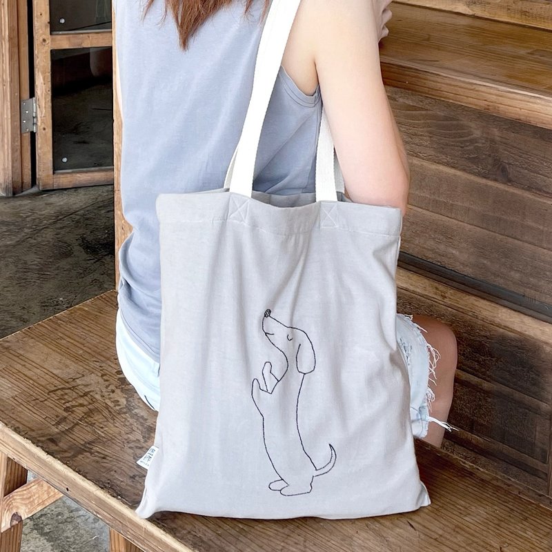 [Machine washable/Pattern not printed] Extra long ~ flexible dachshund, cotton bag - กระเป๋าแมสเซนเจอร์ - ผ้าฝ้าย/ผ้าลินิน สีกากี