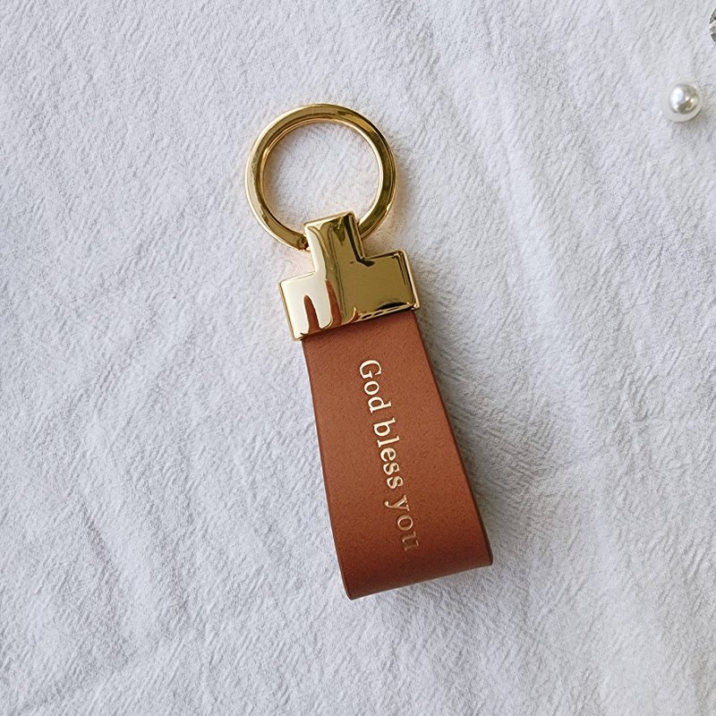 Personalized Leather Keychain Free Custom Engraving Gift Handmade in Korea - 鑰匙圈/鑰匙包 - 真皮 咖啡色