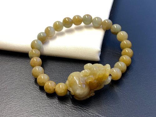 淳玉晶品坊 免費開光 快速出貨 天然A貨緬甸玉翡翠招財貔貅手鍊 蜜糖黃 黃翡