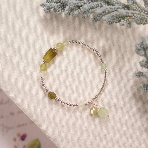 星宇漫遊 Girl's Universe 芽。沙弗萊石 葡萄石 S925純銀 時髦水晶手鍊