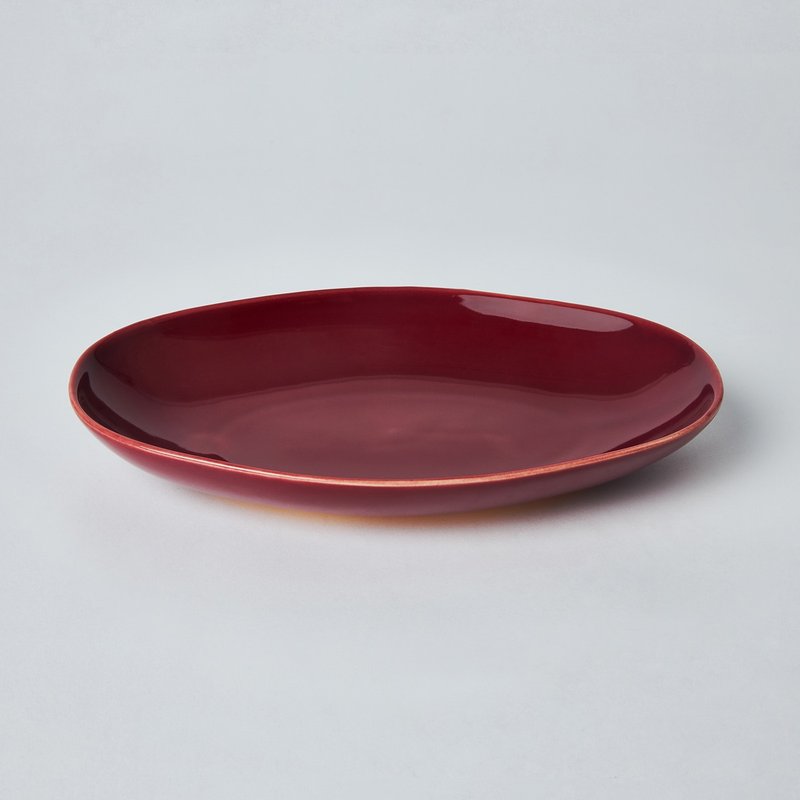 KOGA 許家陶器品 陶質六角腰子盤 (協興紅) - 盤子/餐盤/盤架 - 陶 紅色